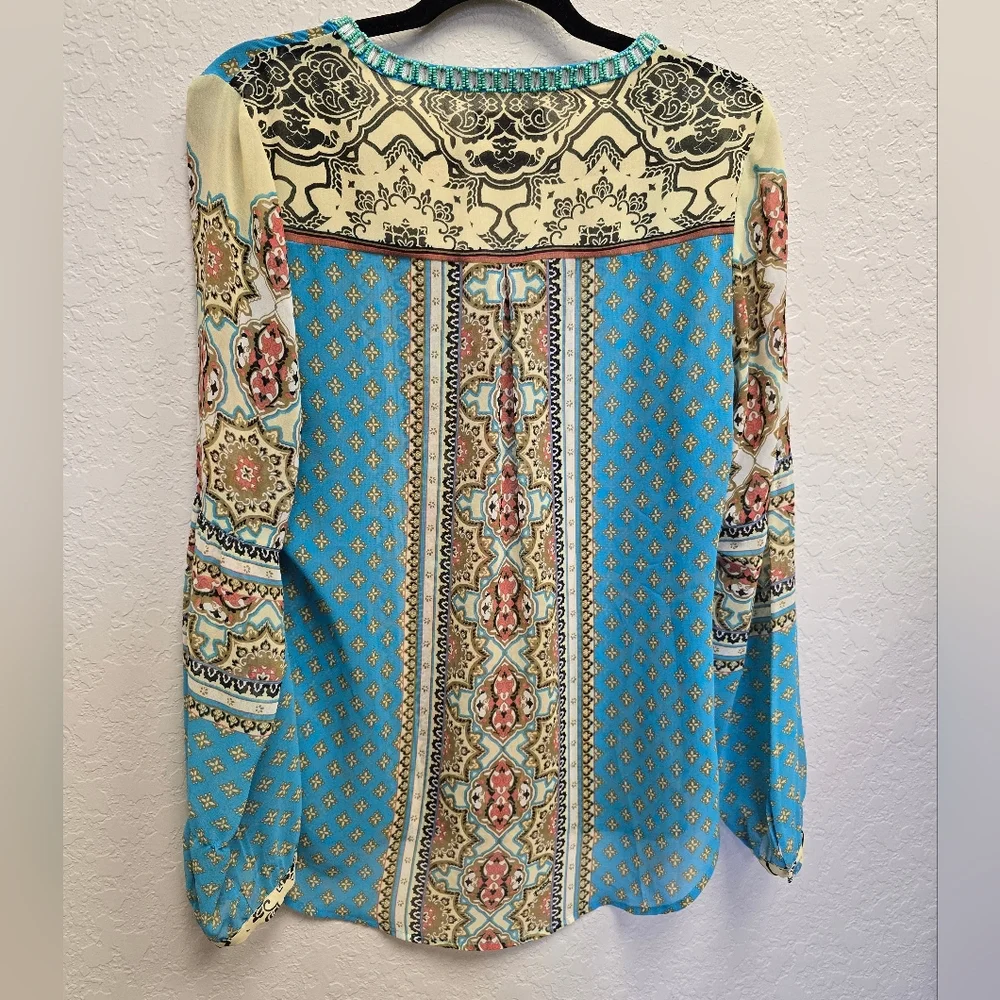 Hale Bob Blue and Cream Patterned Blouse - Picture 4 of 5